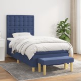 Cumpara ieftin Pat box spring cu saltea, albastru, 90x200 cm, textil