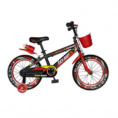 Bicicleta pentru copii Rich Baby, 14 inch, frane C-Brake, roti ajutatoare cu LED, maxim 30 kg, 3-5 ani, Negru/Rosu foto