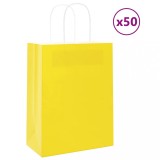 vidaXL Pungi de h&acirc;rtie 50 buc cu m&acirc;nere galbene 21x11x28 cm