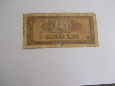 Bancnote Romania - 5 lei 1966 seria H.0159279054 foto