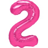 Balon din folie metalizata flippy, figurina cifra, tema aniversare 40 cm, ambalaj individual, pai inclus, umflare cu aer sau heliu, roz, cifra 2