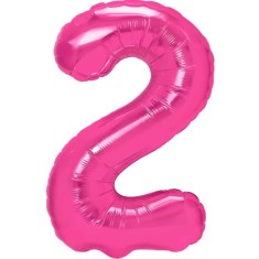 Balon din folie metalizata flippy, figurina cifra, tema aniversare 40 cm, ambalaj individual, pai inclus, umflare cu aer sau heliu, roz, cifra 2