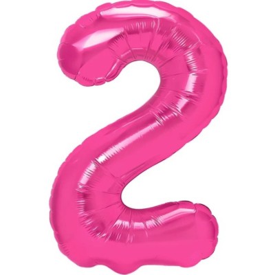 Balon din folie metalizata flippy, figurina cifra, tema aniversare 40 cm, ambalaj individual, pai inclus, umflare cu aer sau heliu, roz, cifra 2 foto