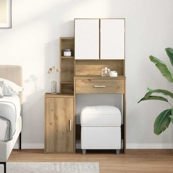 vidaXL Măsuță de toaletă cu sertar stejar artizanal 80 x 35 x 132 cm