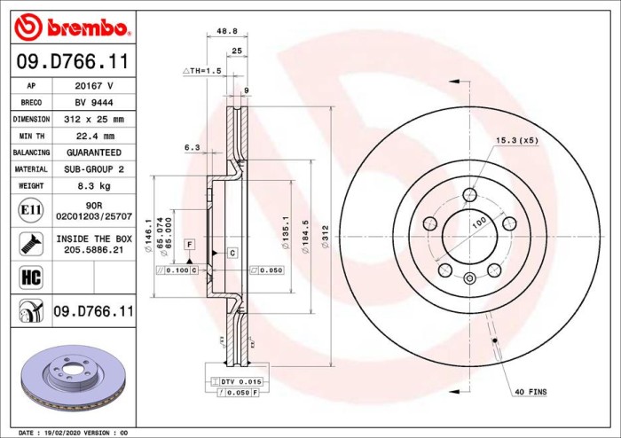BREMBO 09.D766.11 PRIME LINE - UV Coated Disc frana