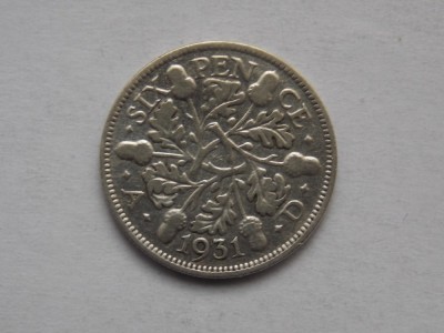 SIX PENCE 1931 GBR-argint foto