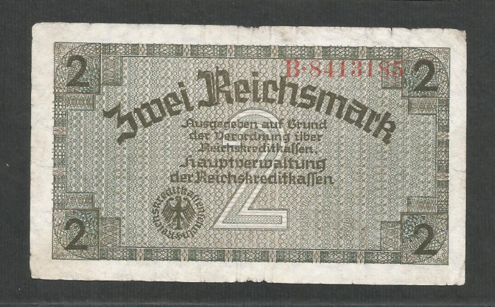 GERMANIA NAZISTA 2 MARCI REICHSMARK 1940 [28] P- 137a , 7 cifre , Litera B