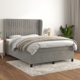 Cumpara ieftin Pat box spring cu saltea, gri deschis, 140x200 cm, catifea
