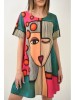 Rochie Scurta Karisma Multicoloră Mărime Unică (XS-M) FashionLand, M&acirc;necă Scurtă, Poliester &amp; Elastan, Imprimeu Abstract