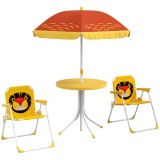 Outsunny Set mobilier de grădină pentru copii 4 piese motiv de leu cu umbrelă reglabilă &Oslash; 100 cm scaun pliabil galben | Aosom Romania