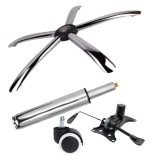 Cumpara ieftin Set placuta balans metalica 25 x 15 cm, baza 60 cm, rolă universală cauciuc si cilindru piston, gaz, pentru scaune birou, argintiu, 35 cm