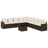 Cumpara ieftin Set canapele de gradina cu perne, 10 piese, maro, poliratan