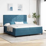 Pat vidaXL Albastru &Icirc;nchis 200x200 cm Catifea, Arcuri Pocket, Tufat cu Butoni Cristal, Cadru Metalic + Spătar