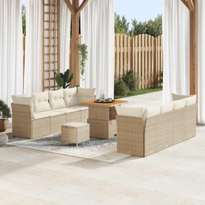 vidaXL Set de canapele pentru grădină 11 pcs Bej poliratan foto