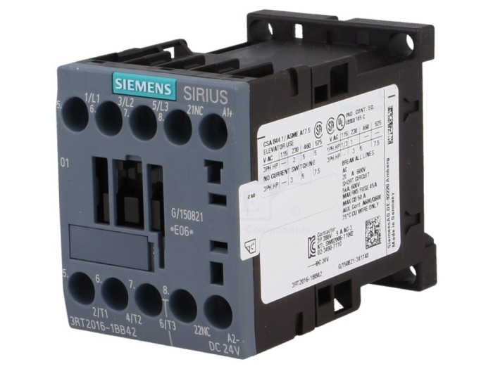 Contactor 3P NO+NC 24VDC 9A