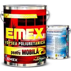 Pachet Vopsea Poliuretanica de Mobila &ldquo;Emex&rdquo; - Negru - Bid. 4 Kg + Intaritor 0.80 Kg