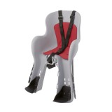 Scaun bicicleta copii fata, gri-rosu, max 15kg, centura &amp; suport picioare reglabile, montare ghidon 22.2-25.4mm