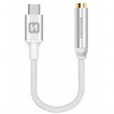 Adaptor Audio USB Type-C la 3.5 mm Swissten Textile, 0.15 m, Argintiu