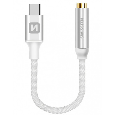 Adaptor Audio USB Type-C la 3.5 mm Swissten Textile, 0.15 m, Argintiu foto