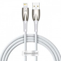 Cablu Baseus Glimmer Series Cu încărcare Rapidă USB-A - Lightning 480Mb/s 2.4A 1m Alb CADH000202