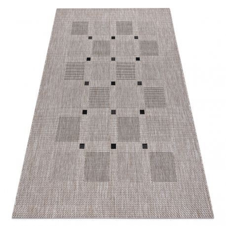 Covor sisal Floorlux 20079 Pătrat argintiu si negru, 60x110 cm