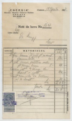 Romania, Energia, Materiale - Electrice - Technice - Sanitare, Nota de lucru, Craiova, 1937 foto