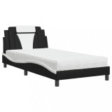 Cumpara ieftin Pat, Viana, cu saltea, negru si alb, 100x200 cm, piele ecologica