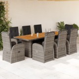 vidaXL Set mobilier grădină cu perne, 9 piese, gri, poliratan 3277597