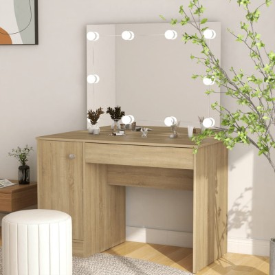 vidaXL Masă de machiaj cu lumini LED, stejar, 110x55x145 cm, MDF foto