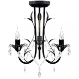 Candelabru metal negru stil Art Nouveau, mărgele cristal, 3xbecuri E14