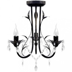 Candelabru metal negru stil Art Nouveau, mărgele cristal, 3xbecuri E14 241385