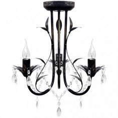 Candelabru metal negru stil Art Nouveau, mărgele cristal, 3xbecuri E14