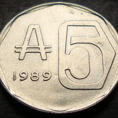 Moneda 5 AUSTRALES TUCUMAN - ARGENTINA, anul 1989 * cod 3869 = A.UNC