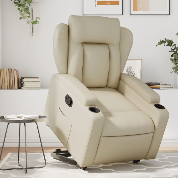 vidaXL Fotoliu rabatabil cu ridicare, crem, piele ecologică 3204545