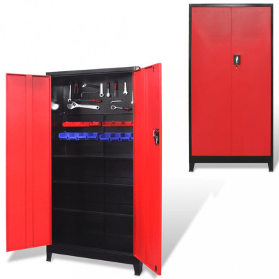vidaXL Dulap scule cu 2 uși, oțel, 90 x 40 x 180 cm, negru și roșu foto
