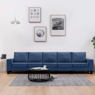 vidaXL Canapea cu 5 locuri, albastru, material textil foto