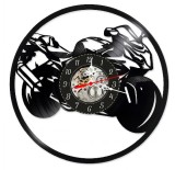 Ceas de perete decorativ Motocicleta Sport, realizat din disc de vinil upcycled, model Moto/Superbike, negru, 30 cm