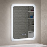 Oglinda baie GNMD21 cu iluminare LED, functie dezaburire, ceas si termometru, 60 cm, suspendata, alb