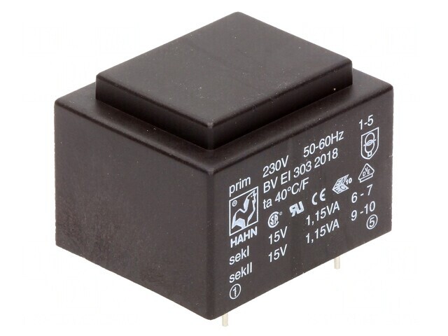 Transformator &icirc;ncapsulat 2,3VA 230VAC 15V PCB