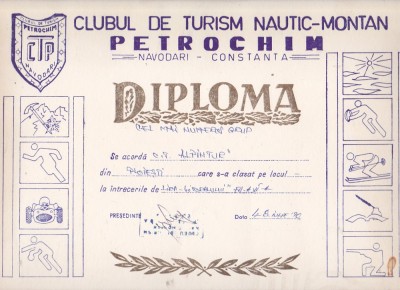 bnk div - Diploma Clubul Turism nautic-montan Petrochim Navodari 1990 foto