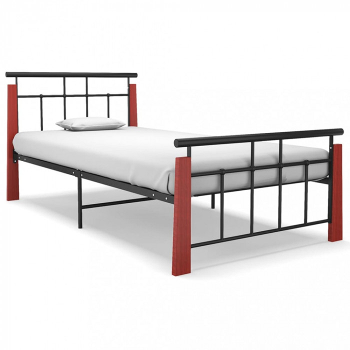 vidaXL Cadru de pat, 90x200 cm, metal și lemn masiv de stejar