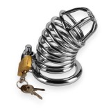 Cușcă pentru penis LOVETOY Emperor Metal, pentru castitate bărbați, cu inel pentru penis, din oțel inoxidabil, culoare argintiu, diamentru 4.4 cm