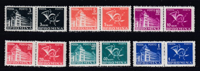 ROMANIA 1957 PORTO DUBLE EMISIUNEA a VII-a FILIGRAN R.P.R. SERIE MNH