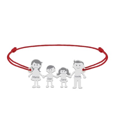 Family - Bratara personalizata snur cu pandantiv din argint membrii familiei - 4 membri foto
