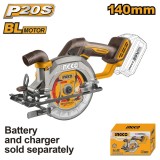 Cumpara ieftin Fierastrau Circular de Mana 20V 140mm, 6300rpm, brushless Fara acumulator Ingco CSLI1402