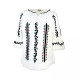 Cumpara ieftin Bluza Tip Ie Traditionala Alba cu Motiv Geometric Negru de Dama - IMS148