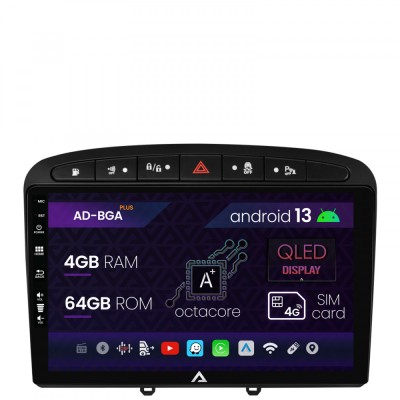 Navigatie Peugeot 308 408 (2008-2013), Android 13, A-Octacore 4GB RAM + 64GB ROM, 9 Inch - AD-BGA9004+AD-BGRKIT265 foto