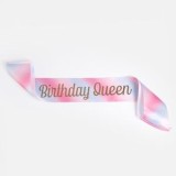 Panglica de Petrecere din Satin, Ombre Roz si Bleu, cu Text Birthday Queen, CMCLASS