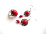 Set inel si cercei howlite rosu 38185