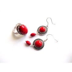 Set inel si cercei howlite rosu 38185